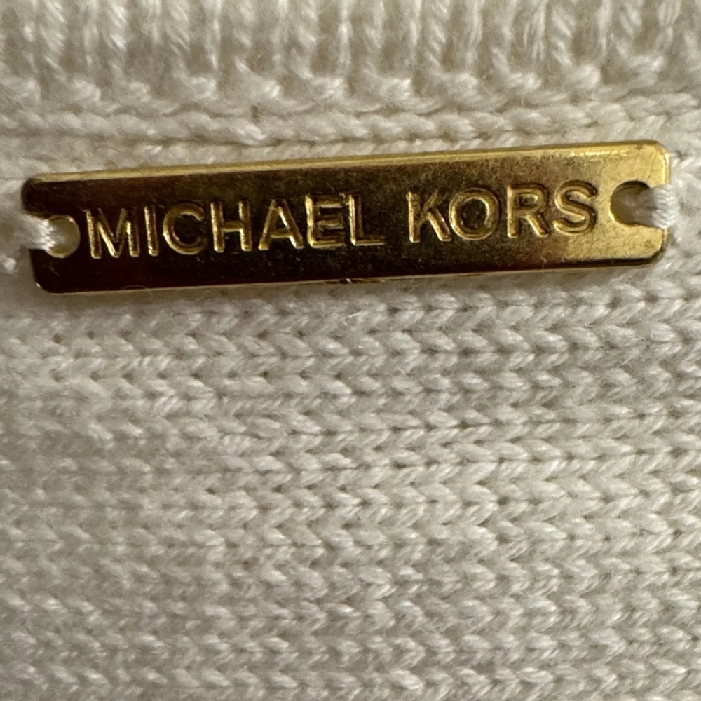 Michael Kors Off-White Knit Long Sleeve Top w/ Double Gold Zipper Sides